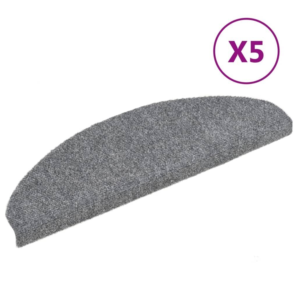 vidaXL Itsekiinnittyvät porrasmatot 5 kpl vaaleanharmaa 65x21x4 cm hinta ja tiedot | Isot matot | hobbyhall.fi