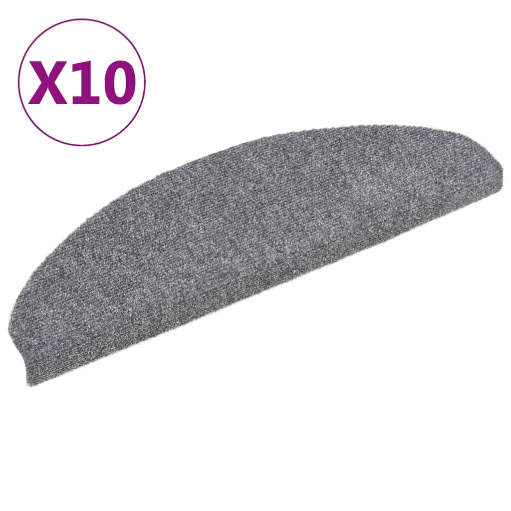 vidaXL Itsekiinnittyvät porrasmatot 10 kpl vaaleanharmaa 65x21x4 cm hinta ja tiedot | Isot matot | hobbyhall.fi