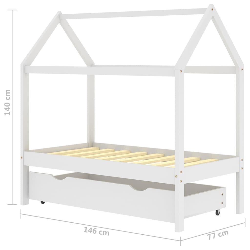 vidaXL Lasten sängynrunko laatikolla valkoinen täysi mänty 70x140 cm hinta ja tiedot | Lastensängyt | hobbyhall.fi