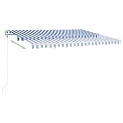 vidaXL Manuaalisesti kelattava markiisi LED-valot 4x3,5 m sinivalk. hinta ja tiedot | Aurinkovarjot ja markiisit | hobbyhall.fi