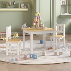 vidaXL 3-osainen Lasten pöytä ja tuolisarja valkoinen ja beige MDF hinta ja tiedot | Lasten pöydät ja tuolit | hobbyhall.fi