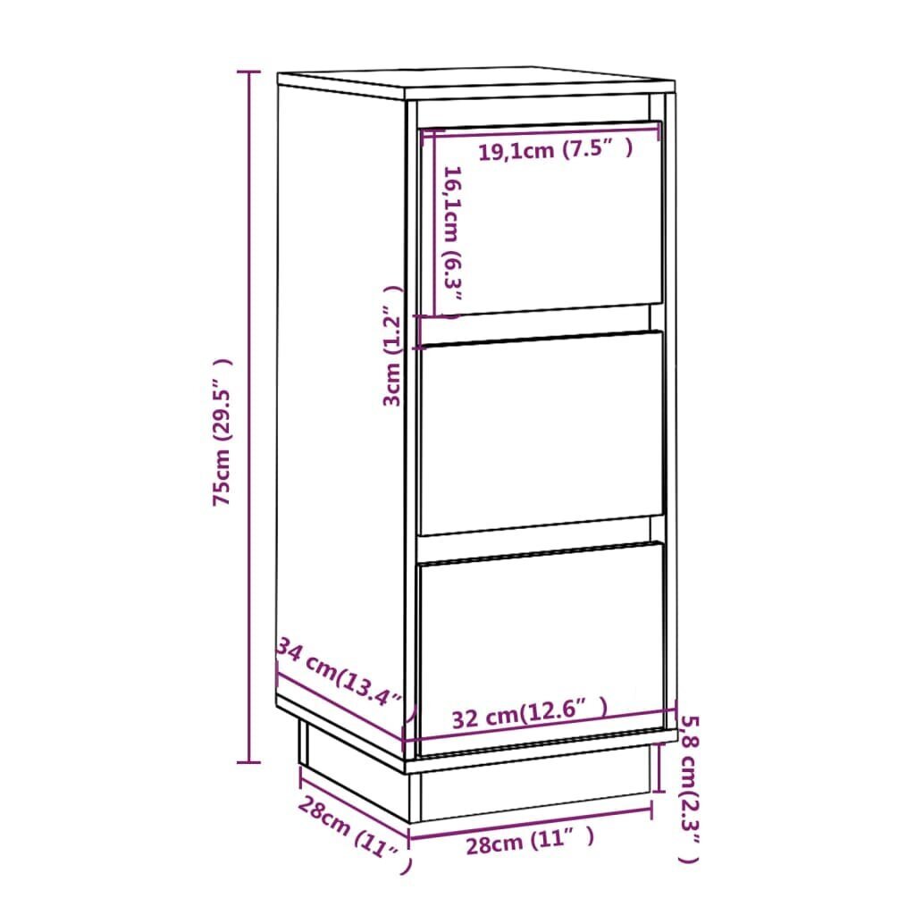 vidaXL Senkit 2 kpl valkoinen 32x34x75 cm täysi mänty hinta ja tiedot | Olohuoneen kaapit ja lipastot | hobbyhall.fi