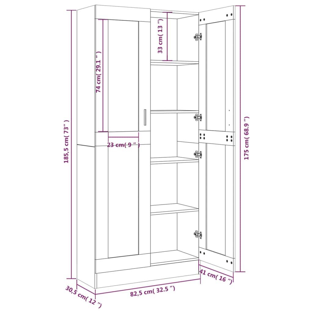 vidaXL Vitriinikaappi ruskea tammi 82,5x30,5x185,5 cm tekninen puu hinta ja tiedot | Hyllyt | hobbyhall.fi