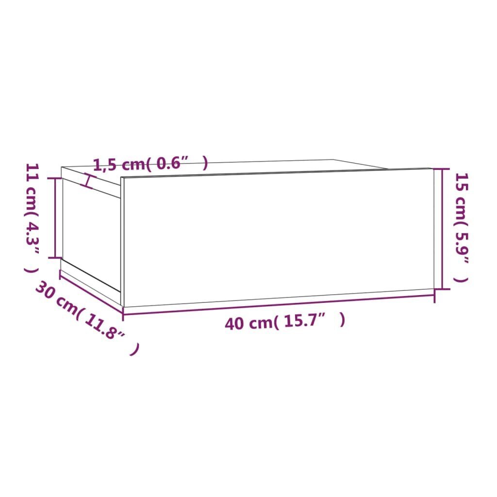 vidaXL Kelluva yöpöytä harmaa Sonoma 40x30x15 cm tekninen puu hinta ja tiedot | Yöpöydät | hobbyhall.fi