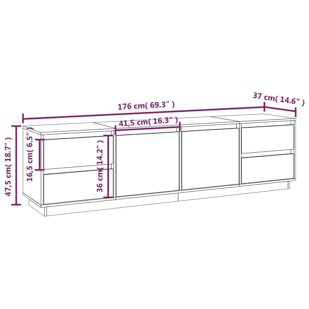 vidaXL TV-taso harmaa 176x37x47,5 cm täysi mänty hinta ja tiedot | TV-tasot | hobbyhall.fi