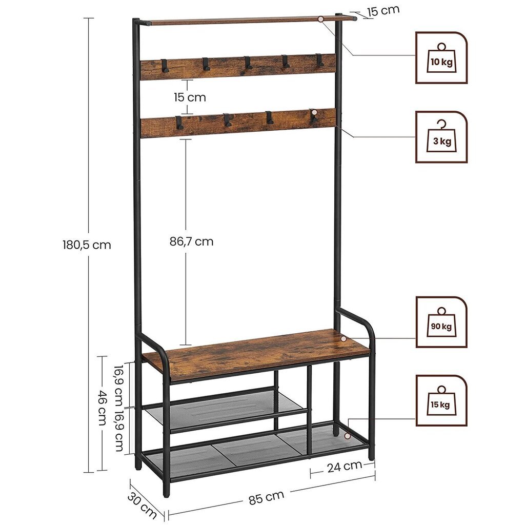 Suuri eteisen kenkäkaappi 180 cm LOFT hinta ja tiedot | Naulakot | hobbyhall.fi