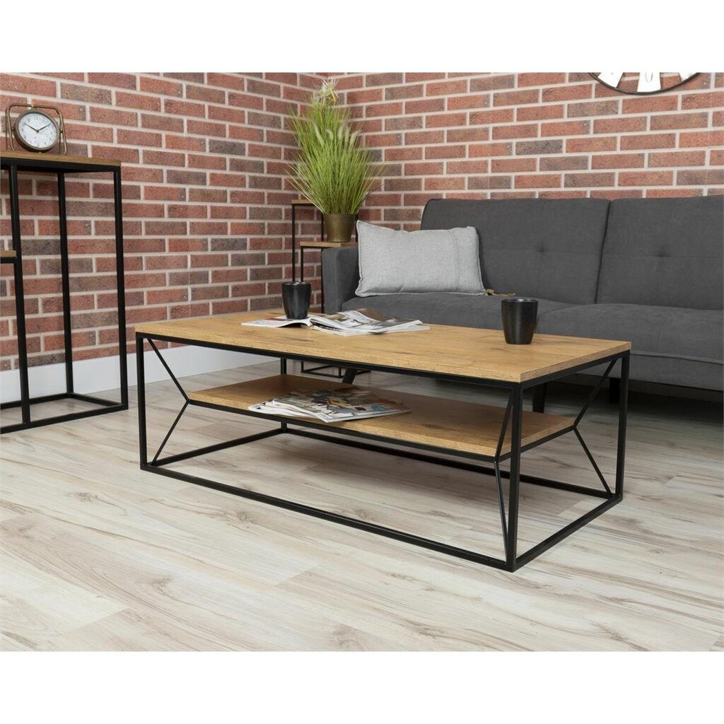 Sohvapöytä hyllyllä 120x60cm BasicLoft hinta ja tiedot | Sohvapöydät | hobbyhall.fi