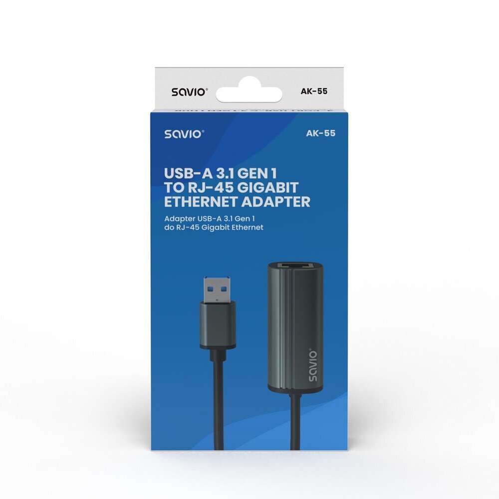 Sovitin Savio USB-A 3.1 Gen 1 - RJ-45 Gigabit Ethernet hinta ja tiedot | Adapterit | hobbyhall.fi