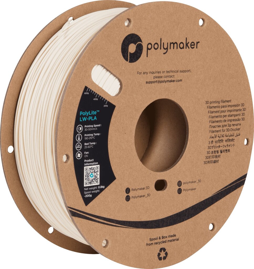 3D-tulostusfilamentti Polymaker PolyLite LW-PLA PRM-11439 PRM-11439 hinta ja tiedot | Älylaitteiden lisätarvikkeet | hobbyhall.fi