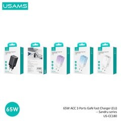 USAMS Laturi US-CC180 65W GaN, QC3.0, PD, SCP, Pikalataus, Musta, EU hinta ja tiedot | Puhelimen laturit | hobbyhall.fi