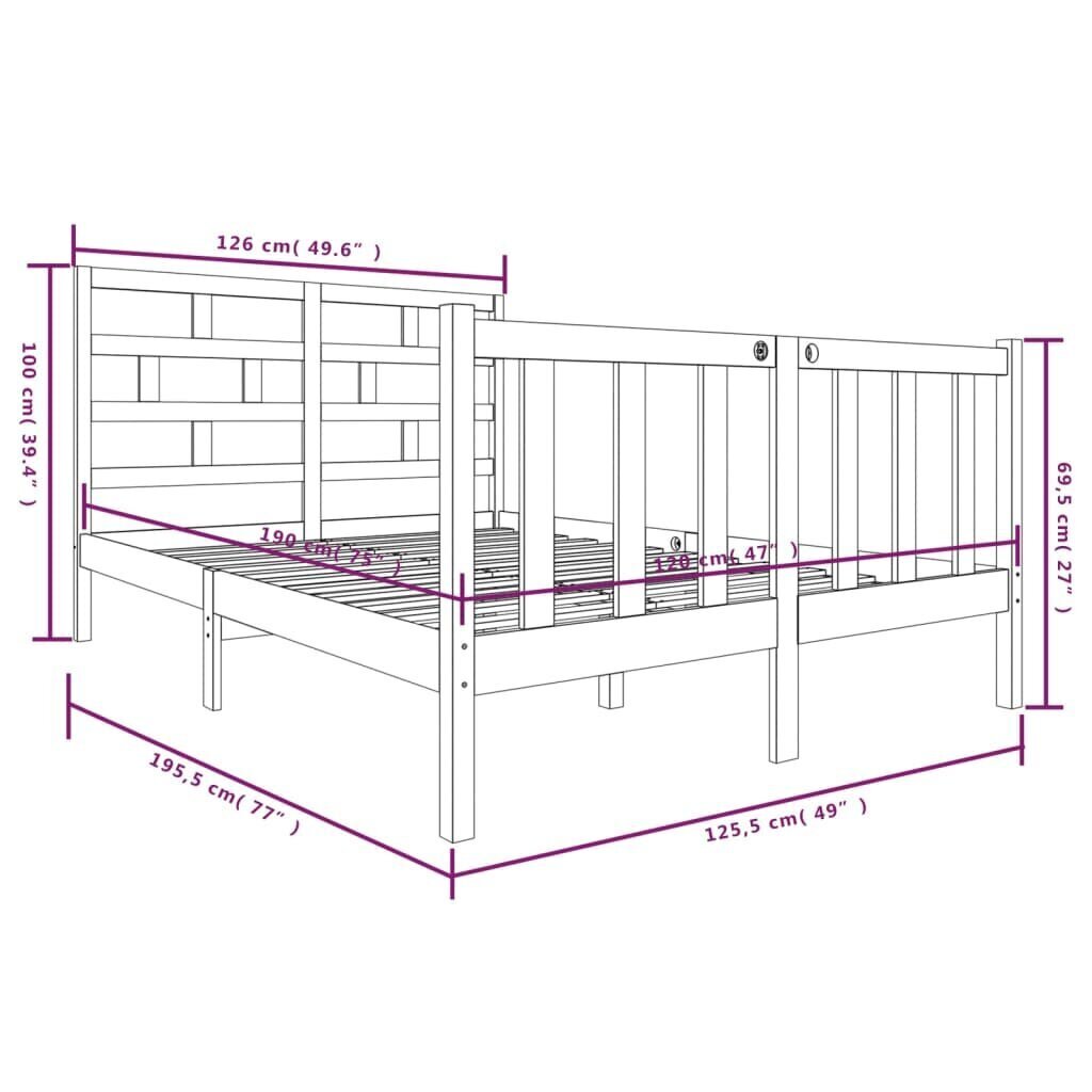 vidaXL Sängynrunko valkoinen täysi mänty 120x190 cm 4FT Small Double hinta ja tiedot | Sängyt | hobbyhall.fi