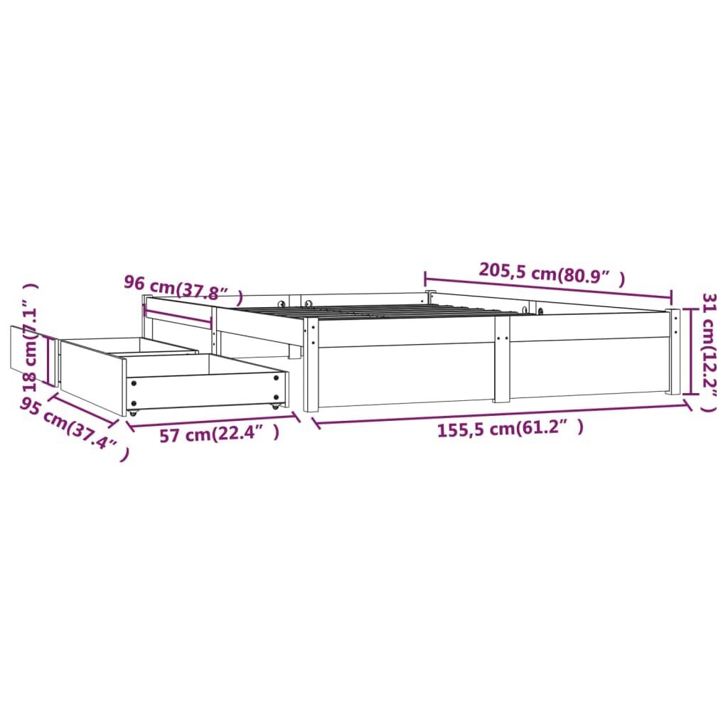 vidaXL Sängynrunko laatikoilla 150x200 cm 5FT King Size hinta ja tiedot | Sängyt | hobbyhall.fi