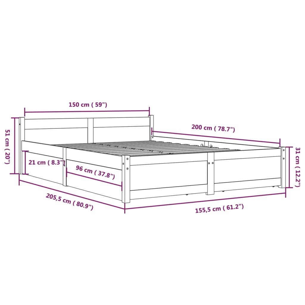 vidaXL Sängynrunko laatikoilla 150x200 cm 5FT King Size hinta ja tiedot | Sängyt | hobbyhall.fi