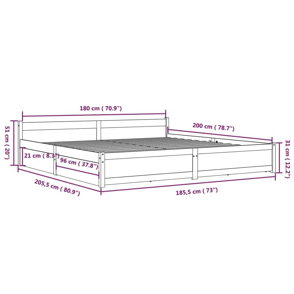 vidaXL Sängynrunko laatikoilla 180x200 cm 6FT Super King hinta ja tiedot | Sängyt | hobbyhall.fi