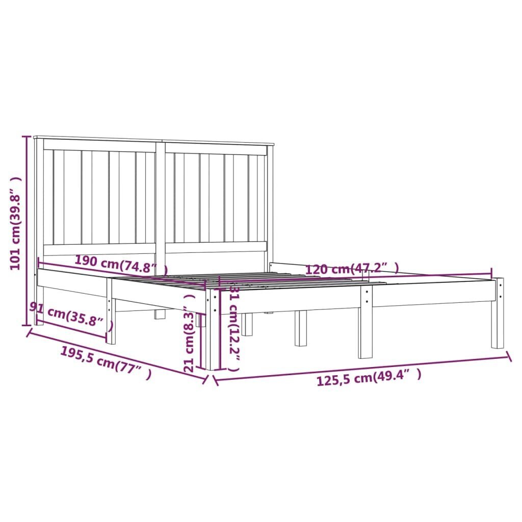 vidaXL Sängynrunko musta täysi mänty 120x190 cm 4FT Small Double hinta ja tiedot | Sängyt | hobbyhall.fi