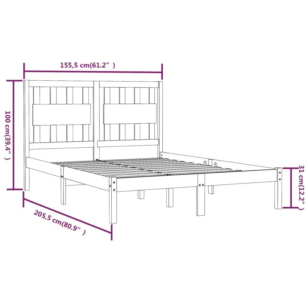 vidaXL Sängynrunko valkoinen täysi mänty 150x200 cm 5FT King Size hinta ja tiedot | Sängyt | hobbyhall.fi