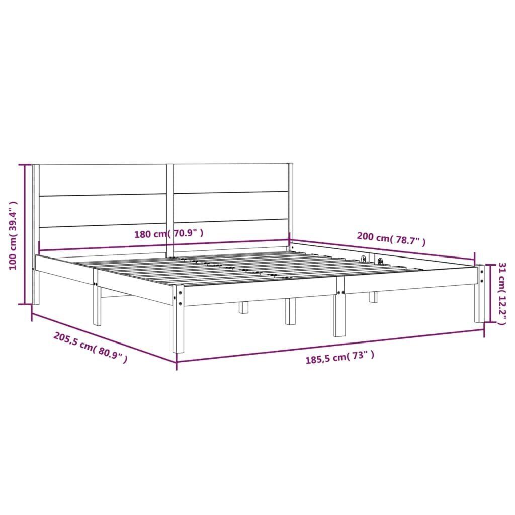 vidaXL Sängynrunko täysi puu 180x200 cm 6FT Super King hinta ja tiedot | Sängyt | hobbyhall.fi