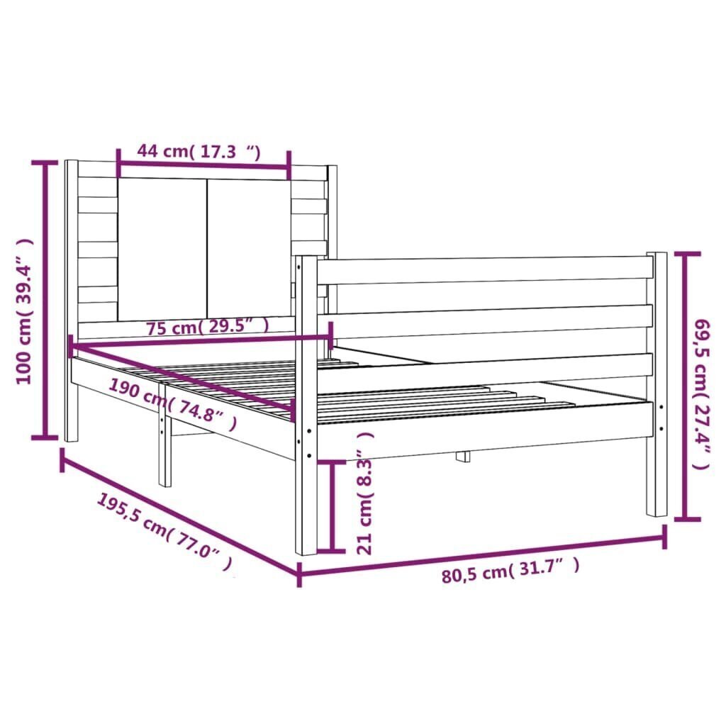 vidaXL Sängynrunko täysi mänty 75x190 cm 2FT6 Small Single hinta ja tiedot | Sängyt | hobbyhall.fi