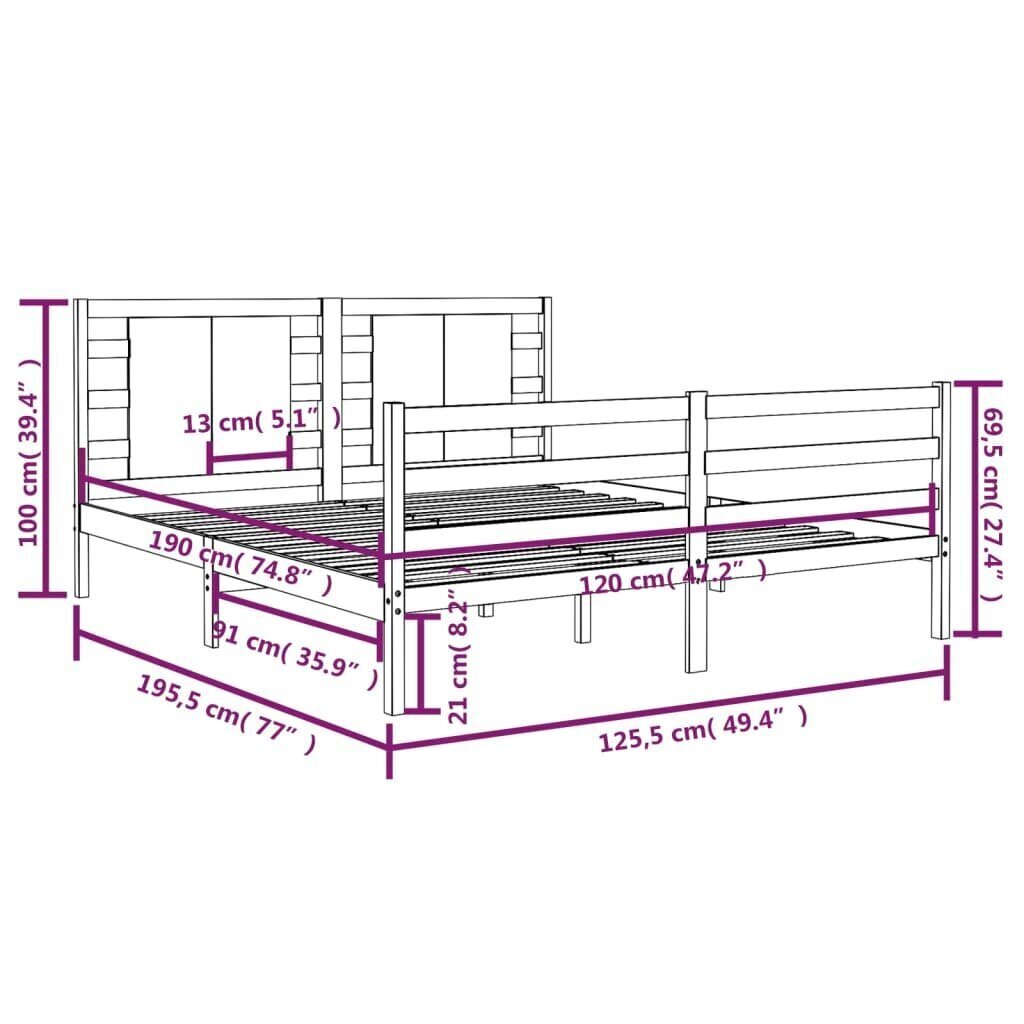 vidaXL Sängynrunko täysi mänty 120x190 cm 4FT Small Double hinta ja tiedot | Sängyt | hobbyhall.fi