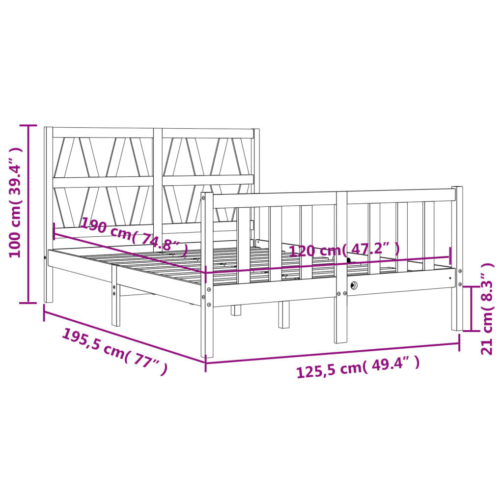 vidaXL Sängynrunko päädyllä valkoinen 4FT Small Double täysi puu hinta ja tiedot | Sängyt | hobbyhall.fi