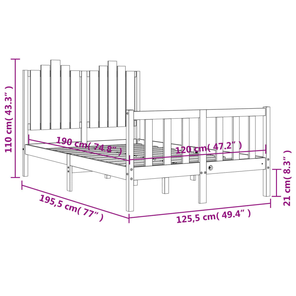 vidaXL Sängynrunko päädyllä valkoinen 4FT Small Double täysi puu hinta ja tiedot | Sängyt | hobbyhall.fi