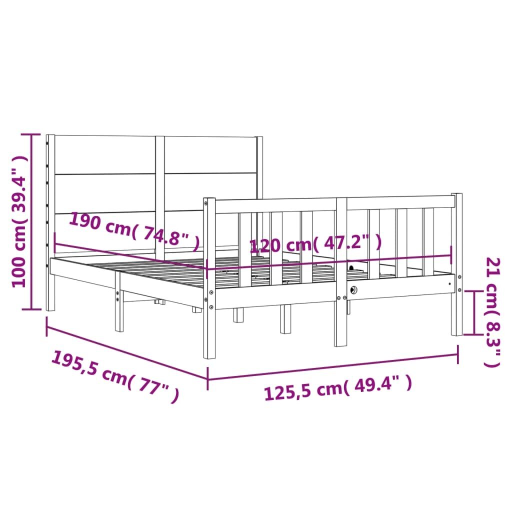 vidaXL Sängynrunko päädyllä musta 4FT Small Double täysi puu hinta ja tiedot | Sängyt | hobbyhall.fi