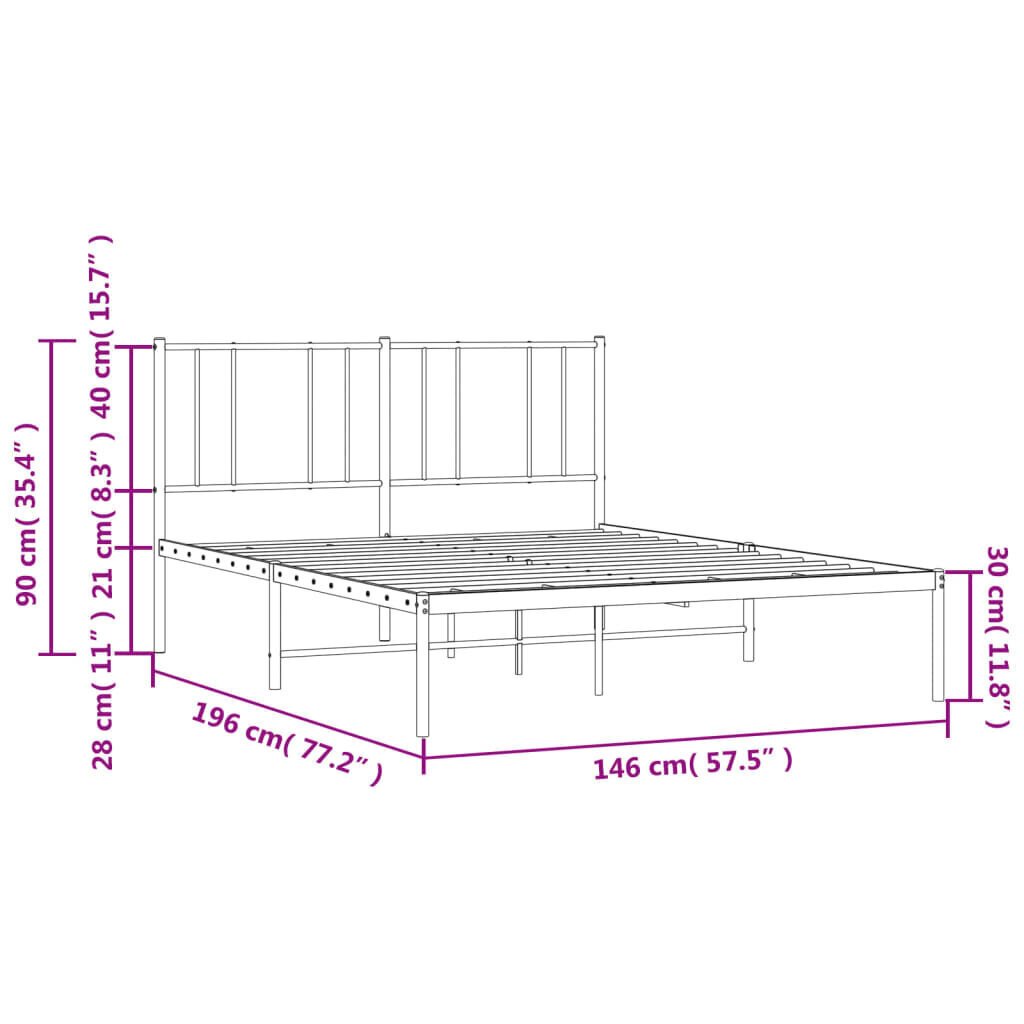 vidaXL Metallinen sängynrunko päädyllä musta 140x190 cm hinta ja tiedot | Sängyt | hobbyhall.fi