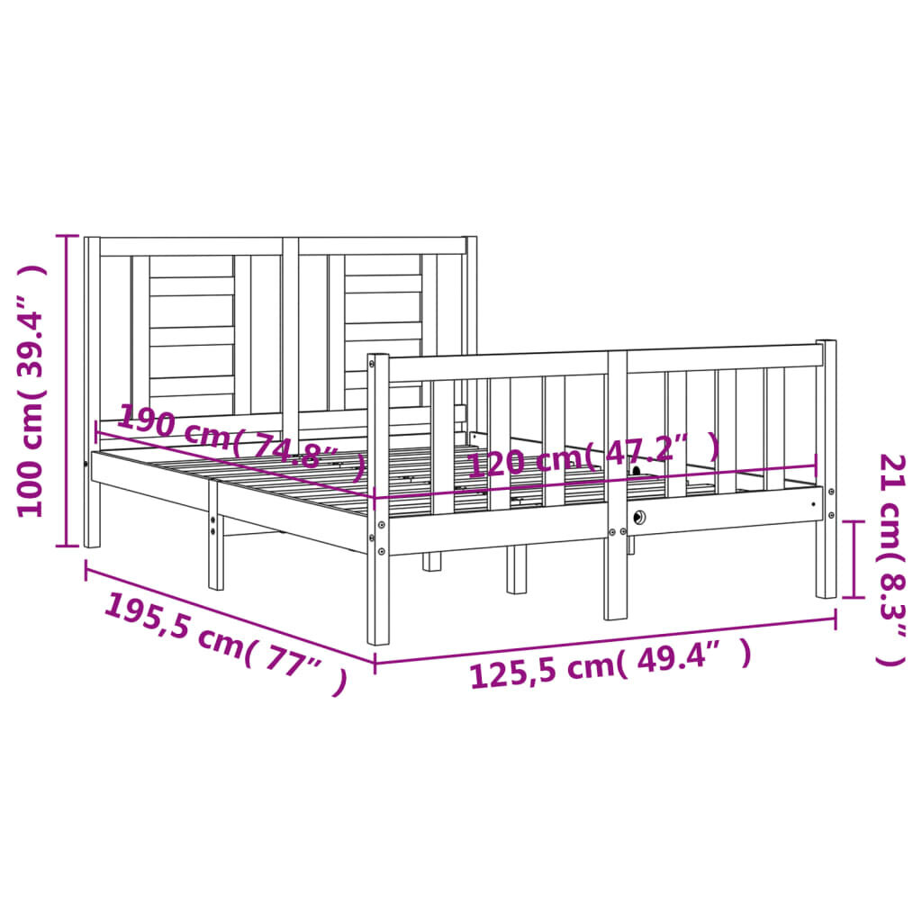 vidaXL Sängynrunko päädyllä musta 4FT Small Double täysi puu hinta ja tiedot | Sängyt | hobbyhall.fi