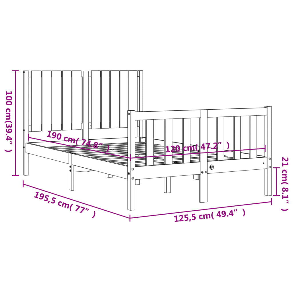 vidaXL Sängynrunko päädyllä musta 4FT Small Double täysi puu hinta ja tiedot | Sängyt | hobbyhall.fi