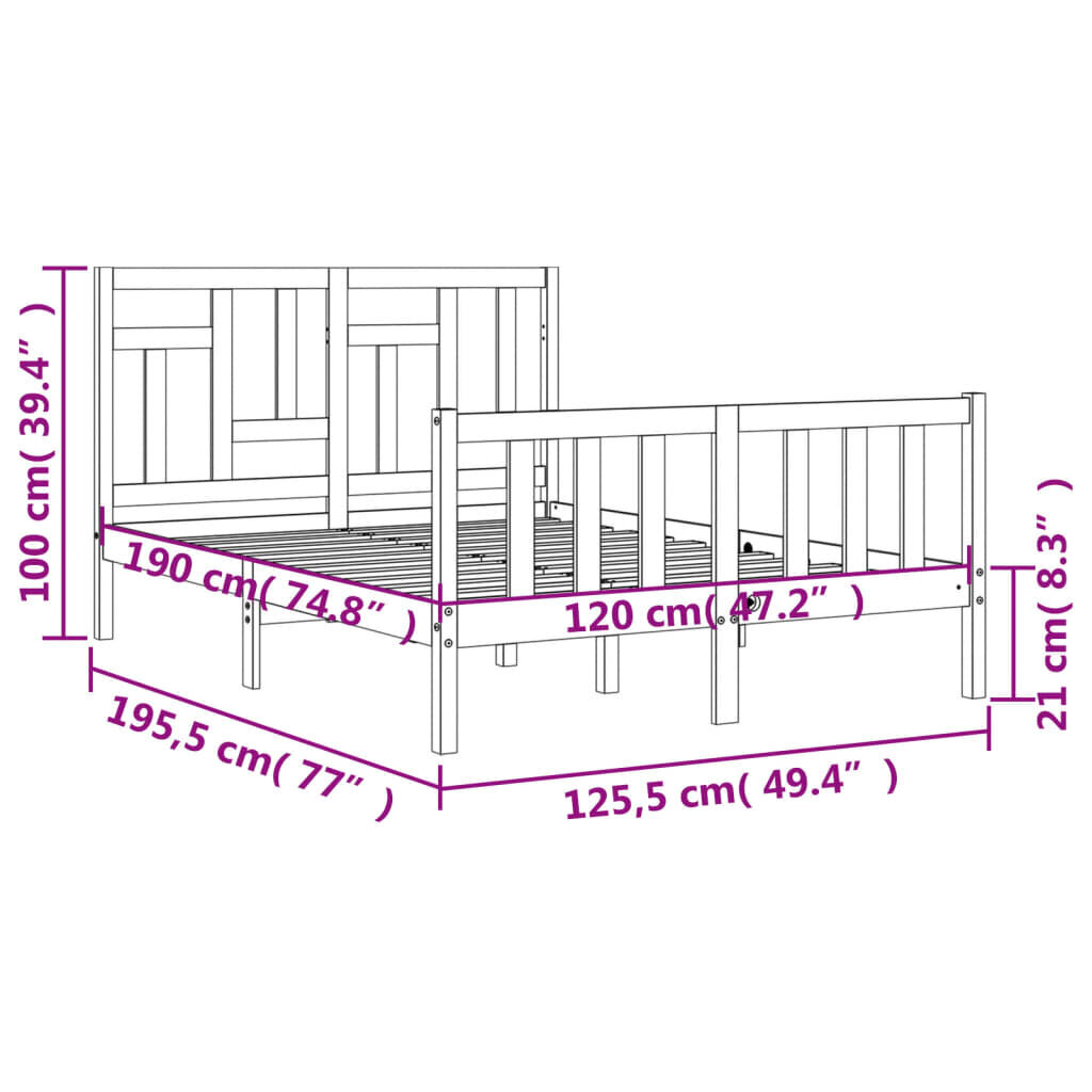 vidaXL Sängynrunko päädyllä musta 4FT Small Double täysi puu hinta ja tiedot | Sängyt | hobbyhall.fi