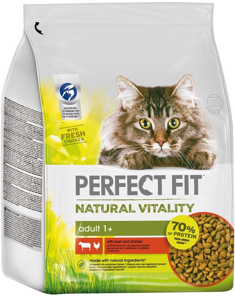 Perfect Fit Natural Vitality kissanruoka naudan- ja kananlihalla, 3x2,4 kg hinta ja tiedot | Kissan kuivaruoka | hobbyhall.fi