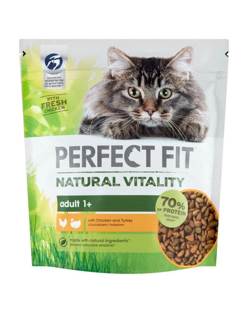 Perfect Fit Natural Vitality 1+ kissanruoka kanaa ja kalkkunaa, 6x650 g hinta ja tiedot | Kissan kuivaruoka | hobbyhall.fi