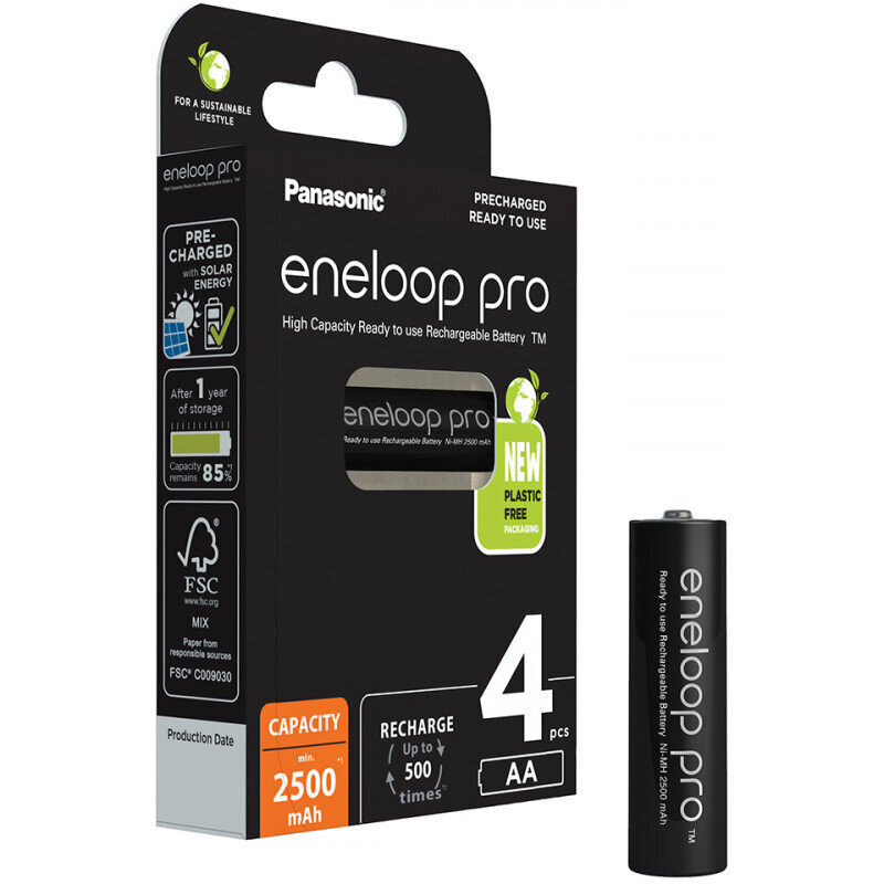 Panasonic Eneloop PRO HR6/AA 2500mAh ladattavat paristot - 4kpl läpipainopakkauksia hinta ja tiedot | Kameran akut | hobbyhall.fi