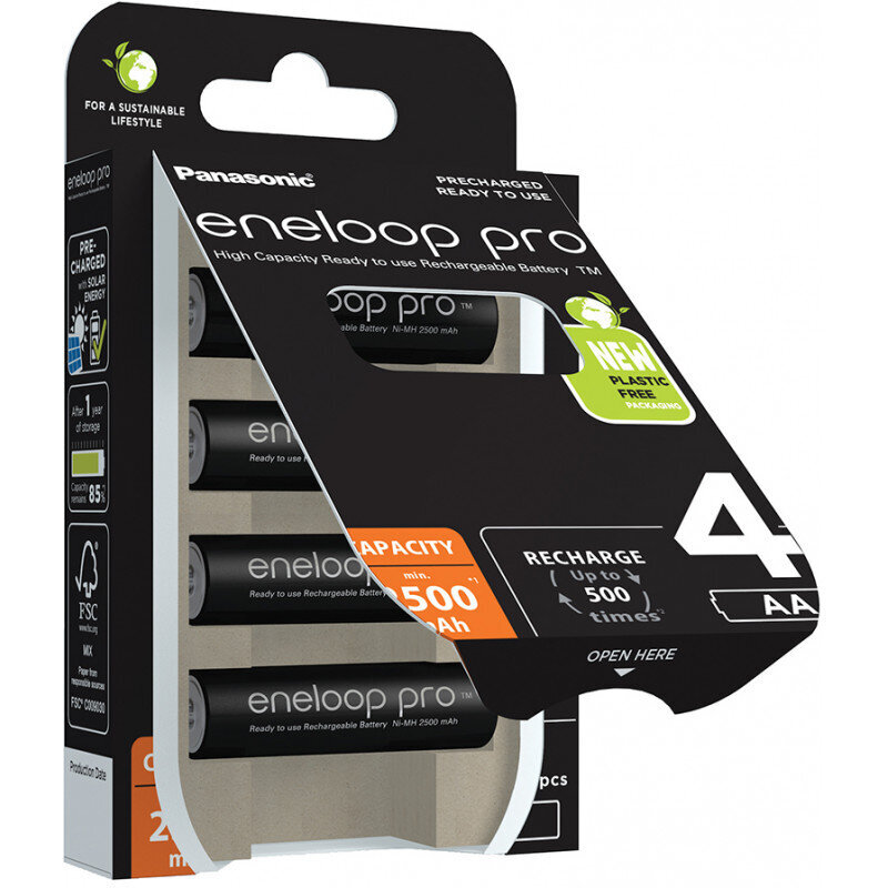 Panasonic Eneloop PRO HR6/AA 2500mAh ladattavat paristot - 4kpl läpipainopakkauksia hinta ja tiedot | Kameran akut | hobbyhall.fi