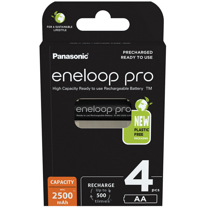 Panasonic Eneloop PRO HR6/AA 2500mAh ladattavat paristot - 4kpl läpipainopakkauksia hinta ja tiedot | Kameran akut | hobbyhall.fi