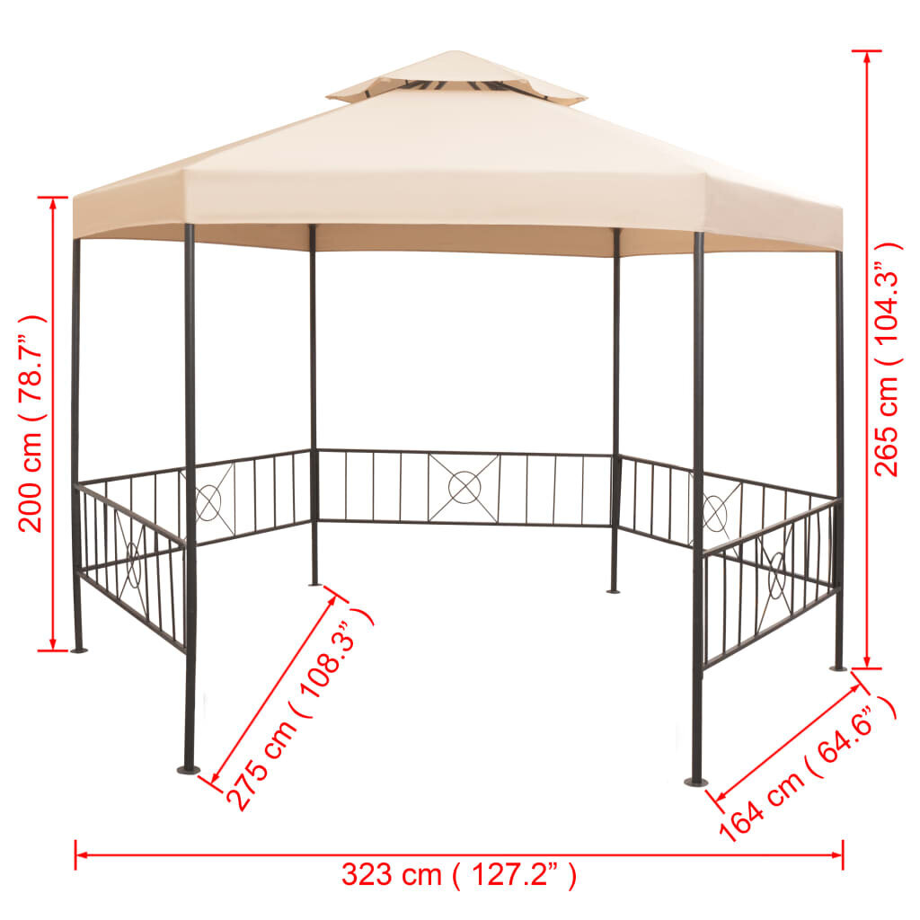 vidaXL Puutarhakatos/paviljonki kuusikulmio 323x265 cm beige hinta ja tiedot | Puutarhapaviljongit | hobbyhall.fi