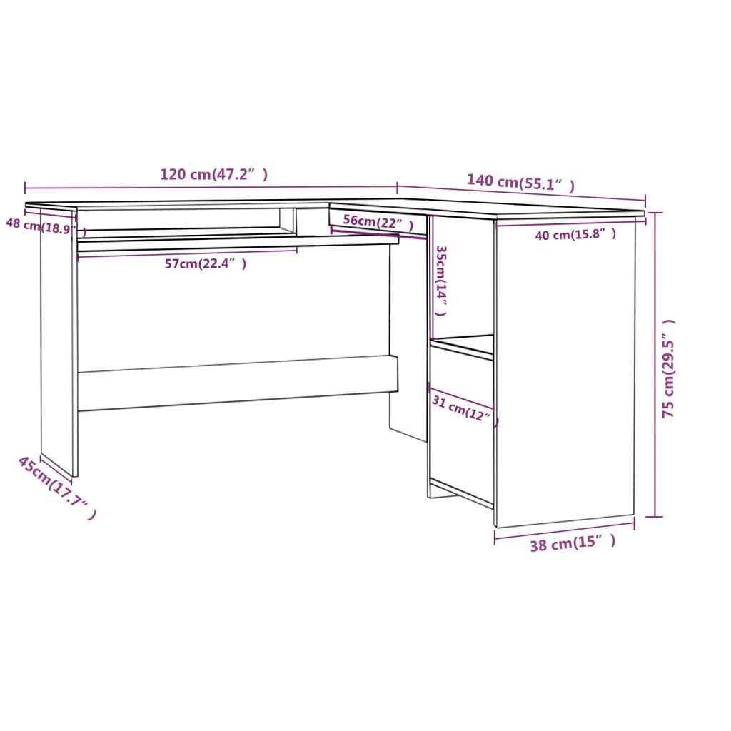 vidaXL L-muotoinen kulmapöytä Sonoma-tammi 120x140x75 cm lastulevy hinta ja tiedot | Tietokonepöydät ja työpöydät | hobbyhall.fi