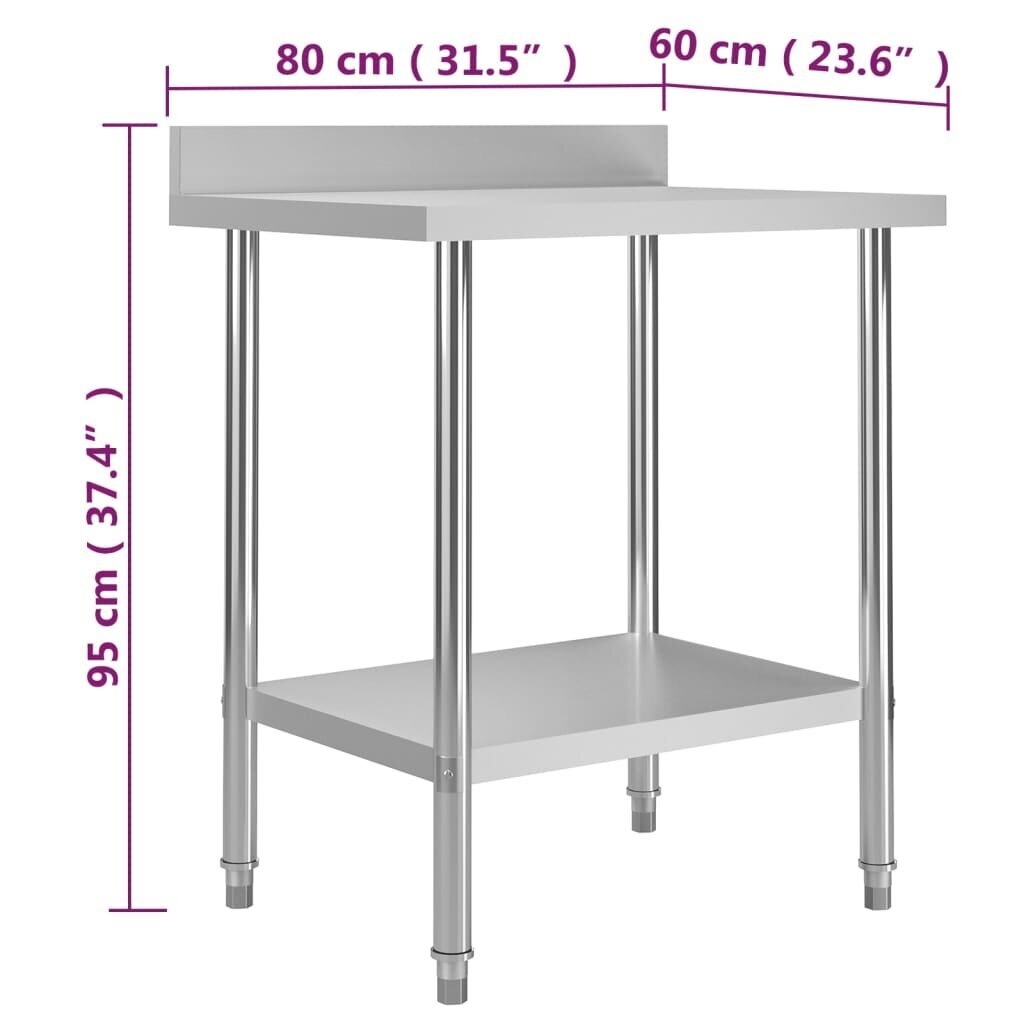 vidaXL Keittiön työpöytä roiskesuojalla 80x60x93 cm ruostumaton teräs hinta ja tiedot | Keittiökalusteiden lisätarvikkeet | hobbyhall.fi