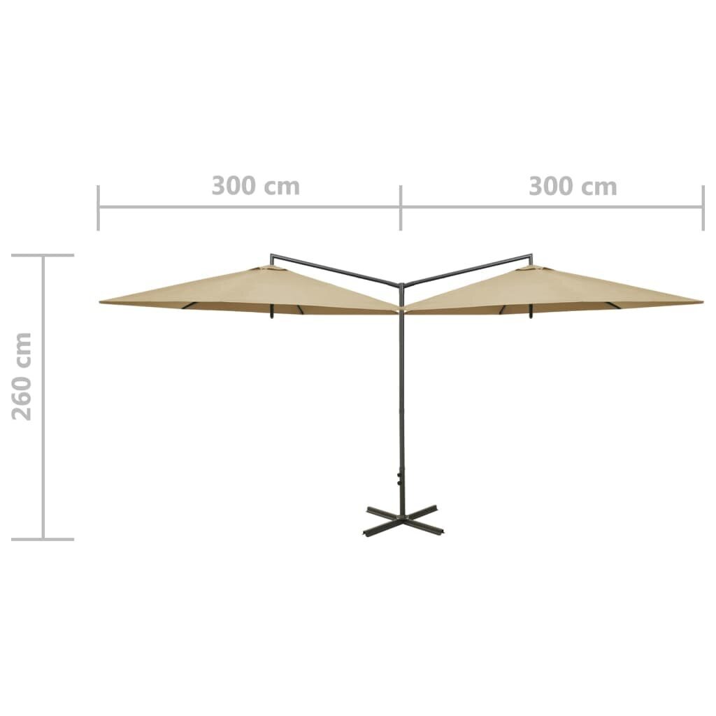 vidaXL Tupla-aurinkovarjo terästanko harmaanruskea 600 cm hinta ja tiedot | Aurinkovarjot ja markiisit | hobbyhall.fi