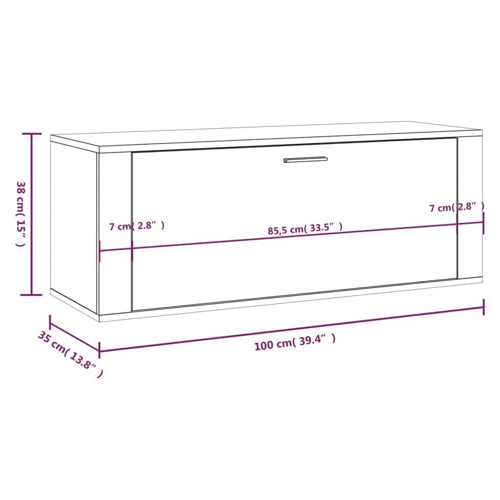 vidaXL Seinäkenkäkaappi Sonoma-tammi 100x35x38 cm tekninen puu hinta ja tiedot | Kenkäkaapit ja -hyllyt | hobbyhall.fi