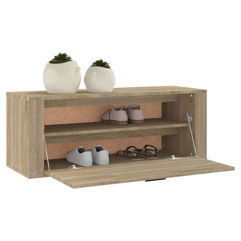 vidaXL Seinäkenkäkaappi Sonoma-tammi 100x35x38 cm tekninen puu hinta ja tiedot | Kenkäkaapit ja -hyllyt | hobbyhall.fi