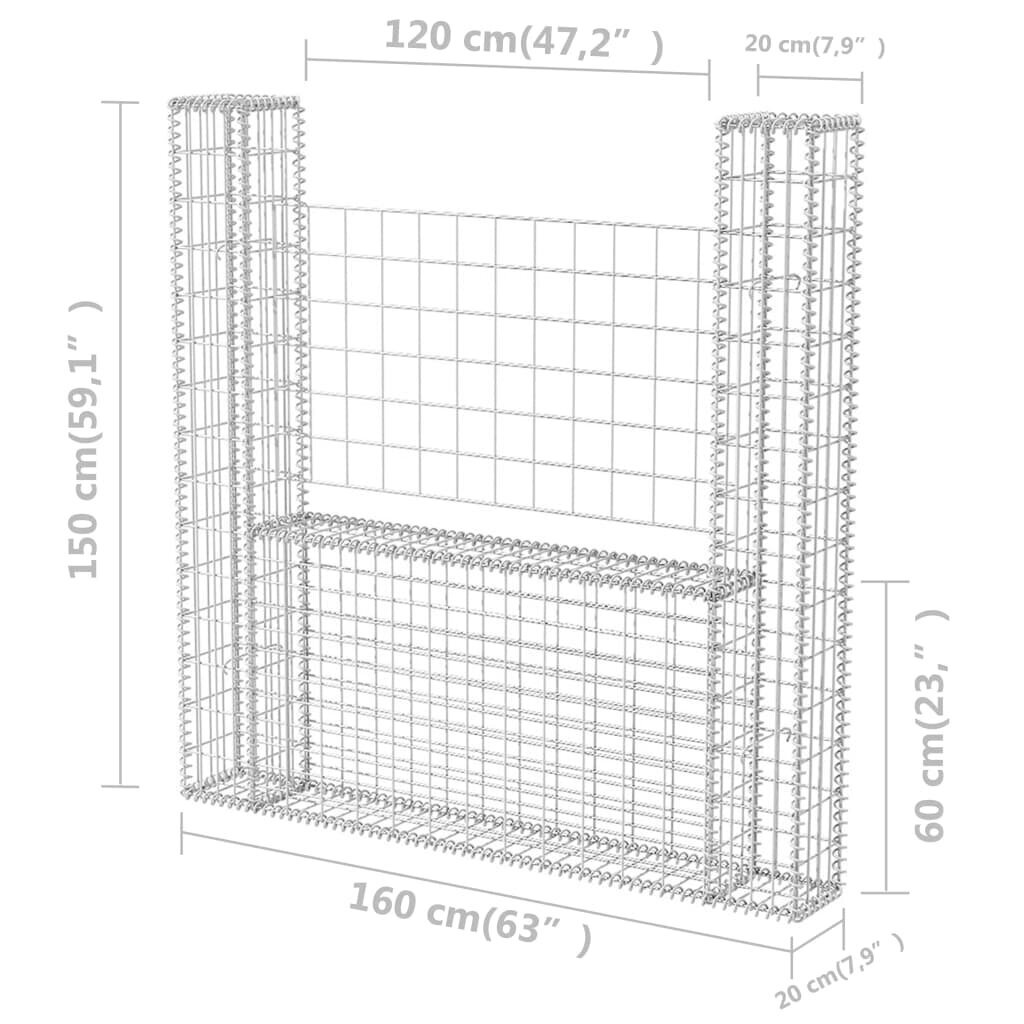 vidaXL Kivikori U-muoto galvanoitu teräs 160x20x150 cm hinta ja tiedot | Aidat ja tarvikkeet | hobbyhall.fi