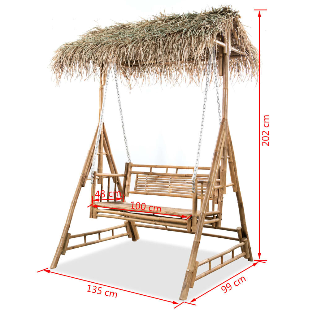 vidaXL 2-istuttava keinupenkki palmunoksilla bambu 202 cm hinta ja tiedot | Puutarhakeinut | hobbyhall.fi