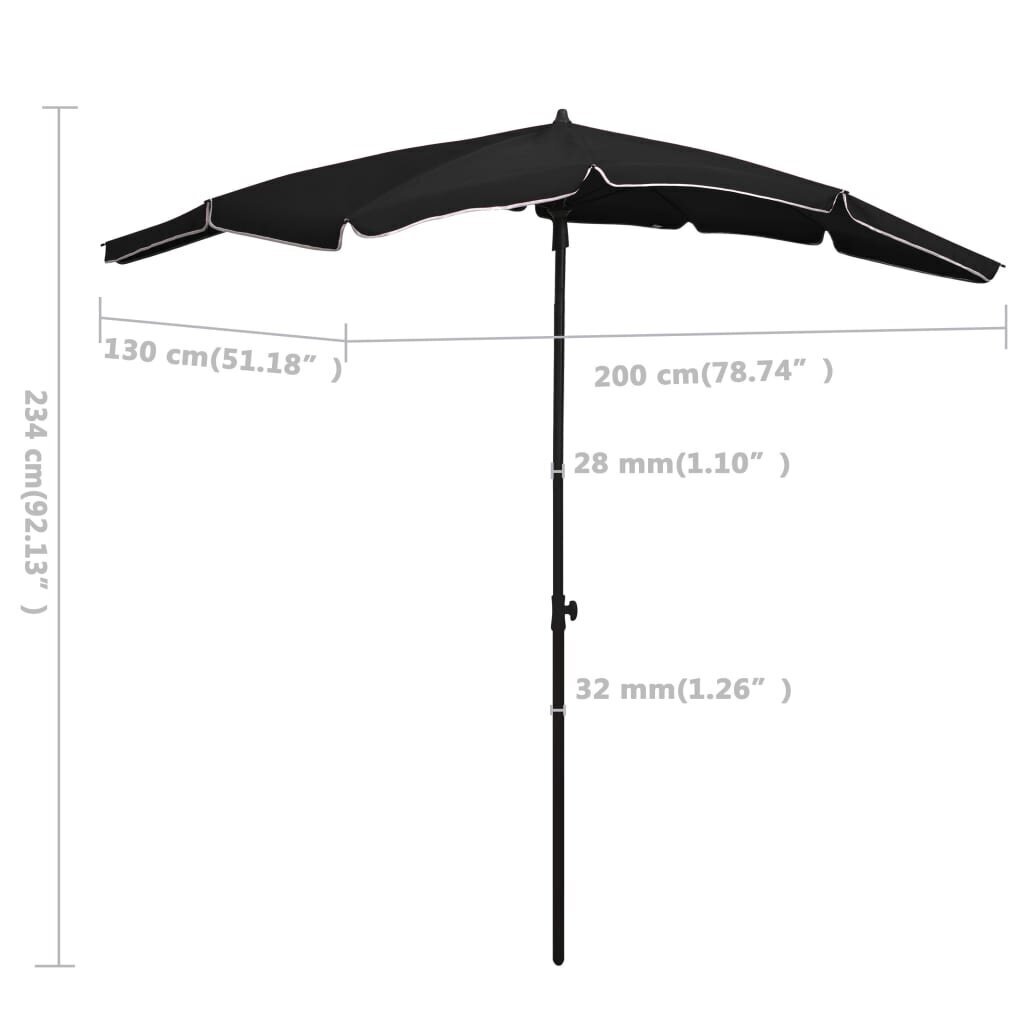 vidaXL Puutarhan Aurinkovarjo tangolla 200x130 cm musta hinta ja tiedot | Aurinkovarjot ja markiisit | hobbyhall.fi