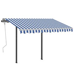 vidaXL Käsin sisäänkelattava markiisi tolpilla 3x2,5 m sinivalkoinen hinta ja tiedot | Aurinkovarjot ja markiisit | hobbyhall.fi