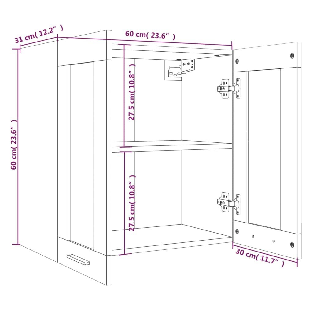 vidaXL Riippuva lasikaappi savutammi 60x31x60 cm tekninen puu hinta ja tiedot | Keittiön kaapit | hobbyhall.fi