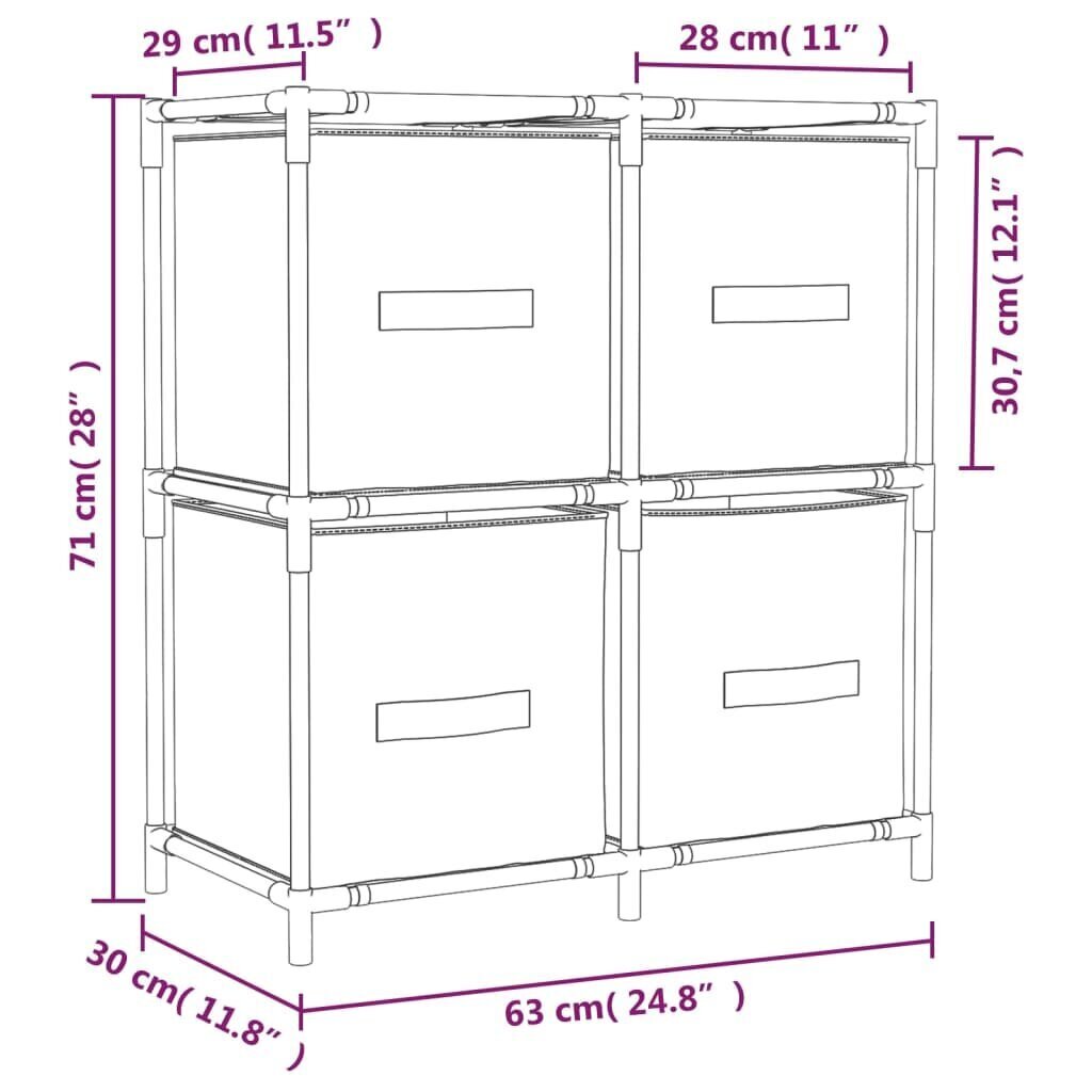 vidaXL Varastokaappi 4 kangaskorilla harmaa 63x30x71 cm teräs hinta ja tiedot | Olohuoneen kaapit ja lipastot | hobbyhall.fi