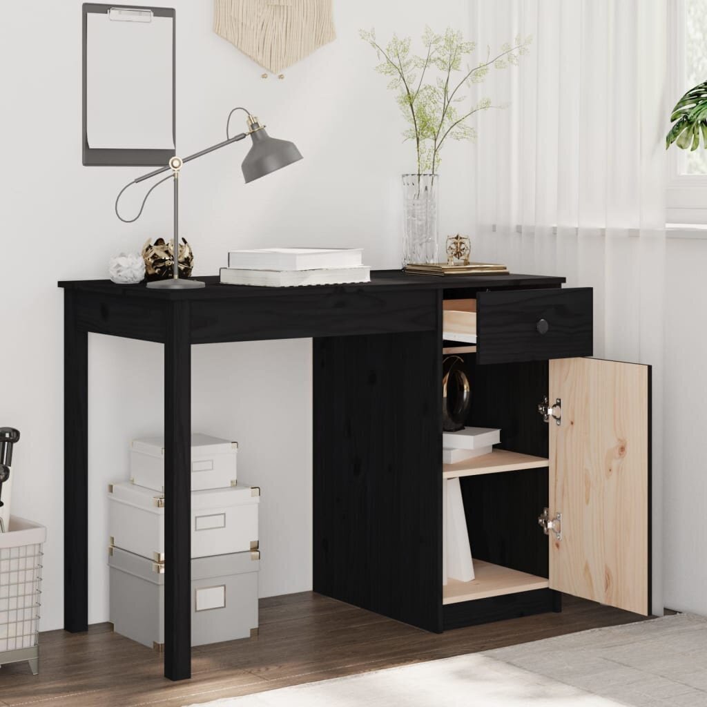 vidaXL Työpöytä musta 100x50x75 cm täysi mänty hinta ja tiedot | Tietokonepöydät ja työpöydät | hobbyhall.fi