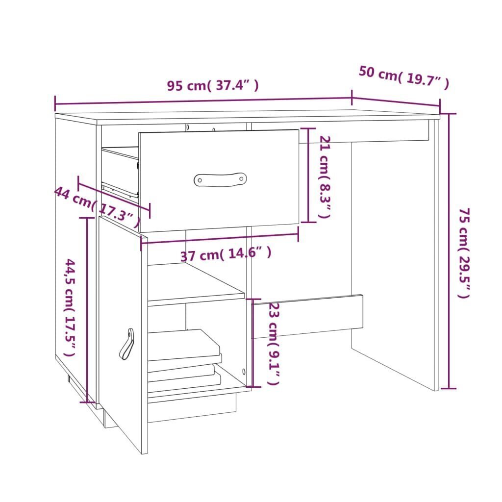 vidaXL Työpöytä musta 95x50x75 cm täysi mänty hinta ja tiedot | Tietokonepöydät ja työpöydät | hobbyhall.fi