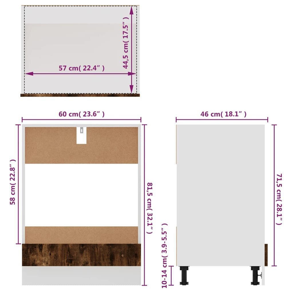 vidaXL Uunikaappi savutammi 60x46x81,5 cm tekninen puu hinta ja tiedot | Keittiön kaapit | hobbyhall.fi